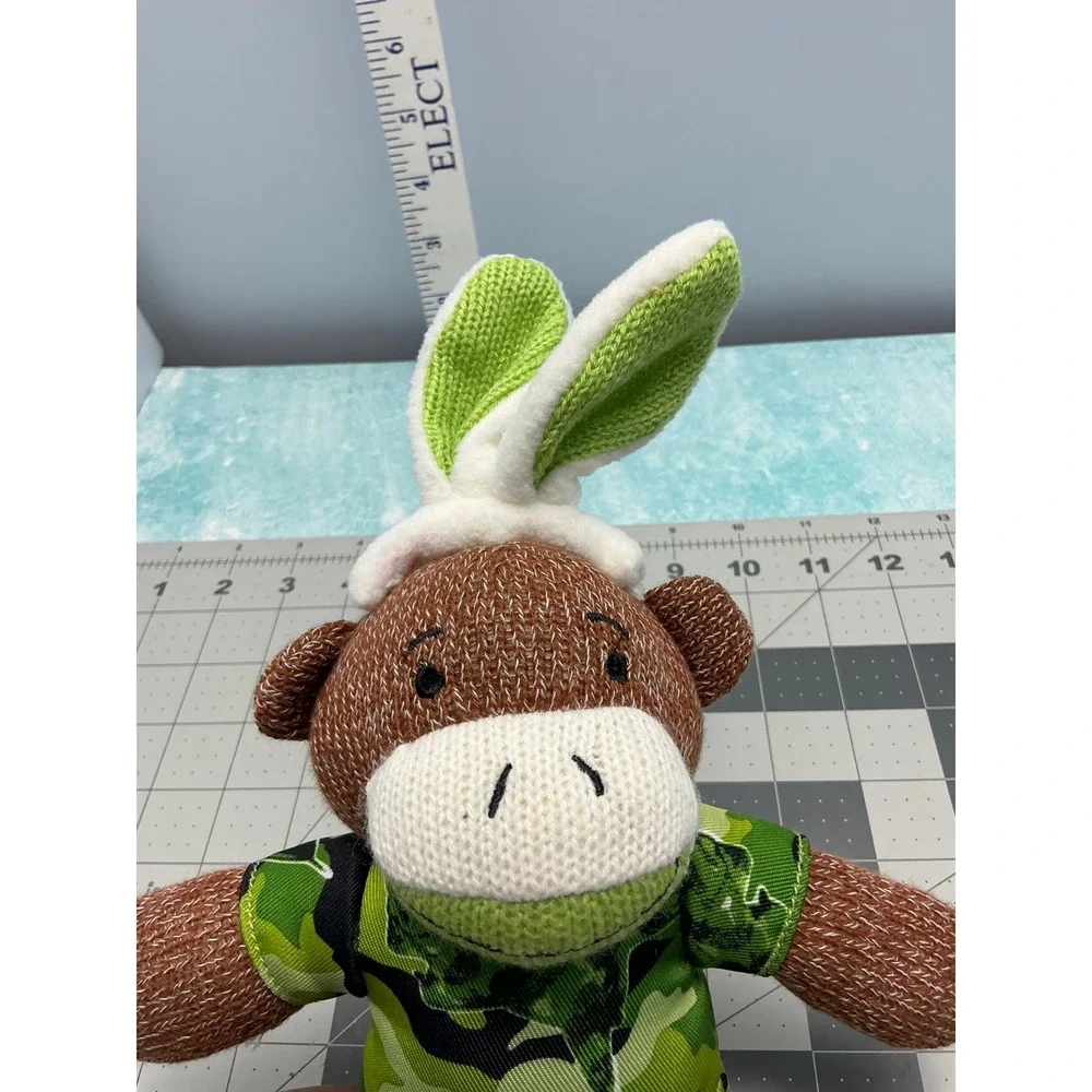Cute Camo Monkey Plush Toy with Bunny Ears Easter Spring Stuffed Animal Gift‎